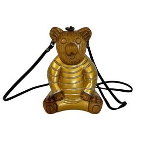Timmy Woods Honey Bear Mini Minaudiere Clutch Crossbody Bag Gold/Brown Teddy